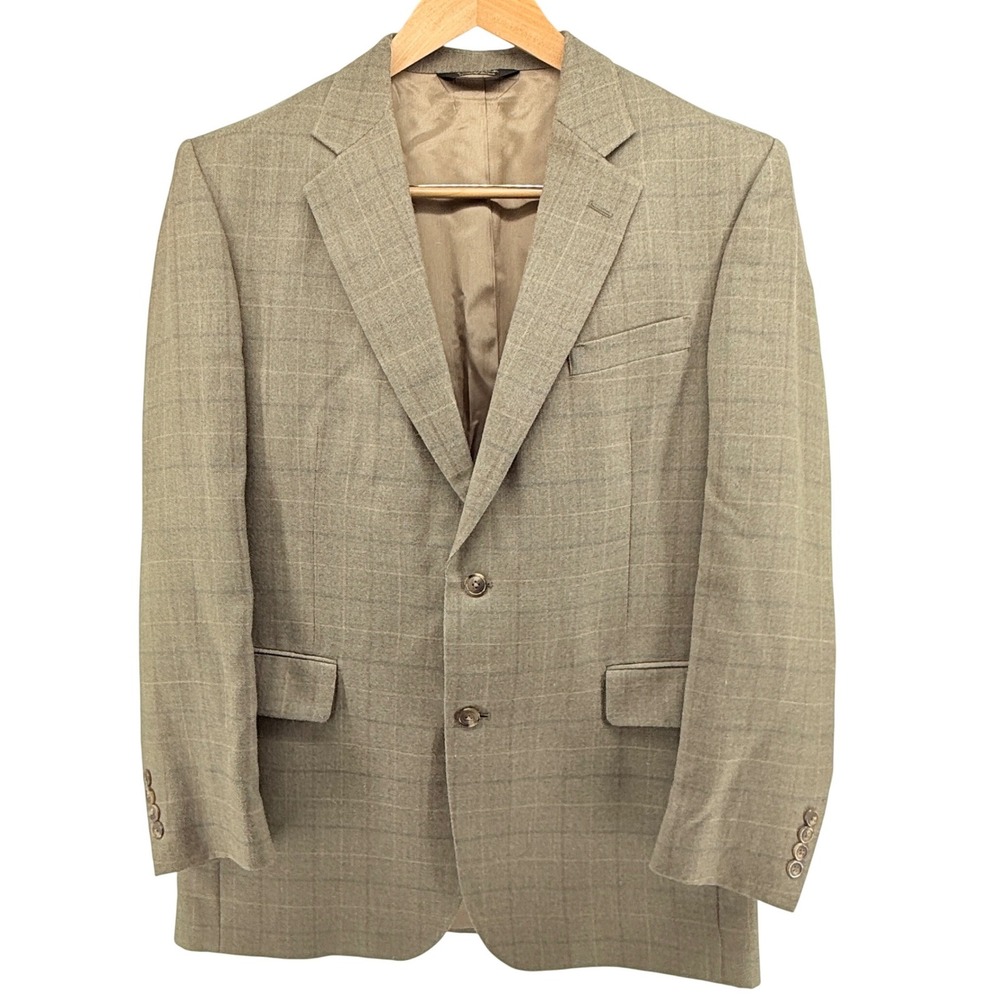 Jos. A. Bank Silk Wool Windowpane Sport Coat Mens Tan Brown 2-Button Blazer 42L